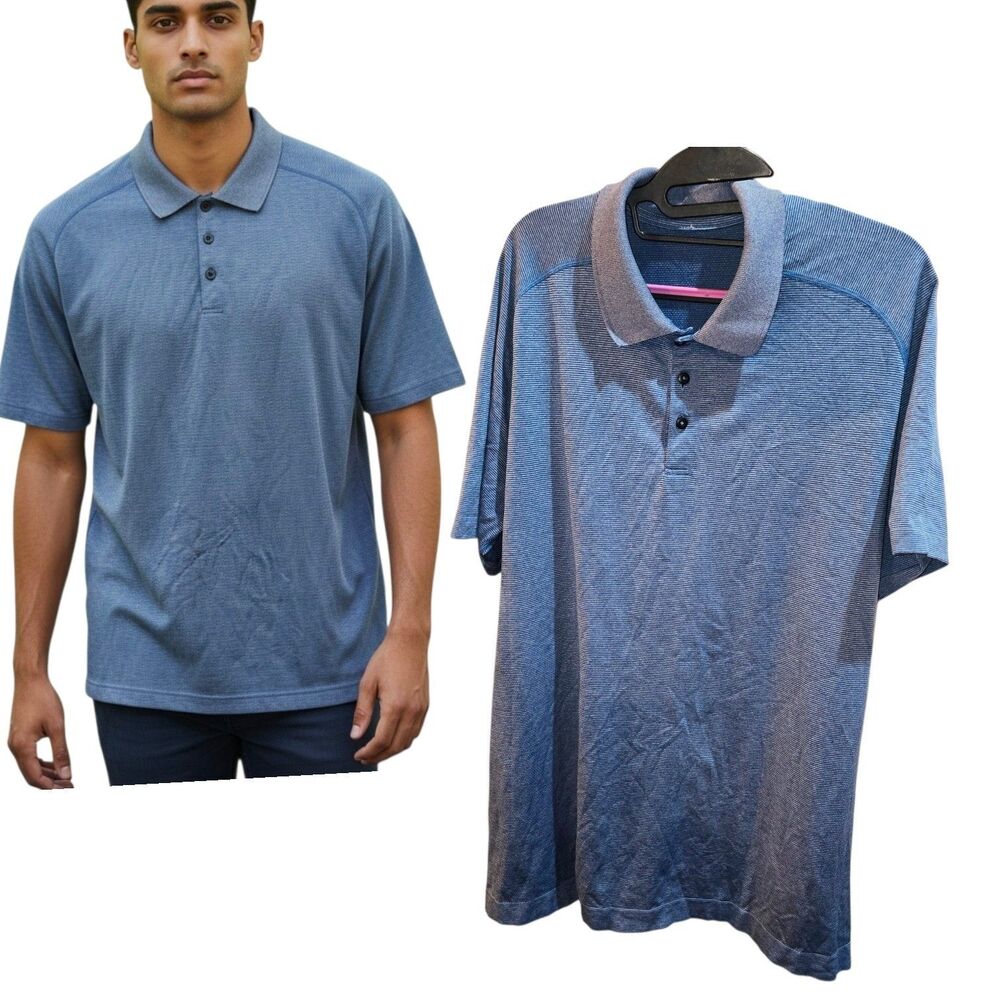LULULEMON METAL VENT Tech Sz XXL Blue S/S Micro Pin Striped Logo Golf Polo Shirt